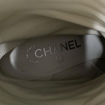 シャネル CHANEL ブーツ ロングブーツ 靴 シューズ レザー ファブリック オフホワイト ブラック ココマーク バイカラー