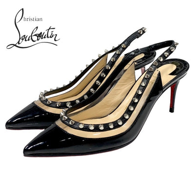 クリスチャンルブタン Christian Louboutin パンプス 靴 シューズ パテント PVC ブラック 黒 シルバー スパイク スタッズ スリングバック