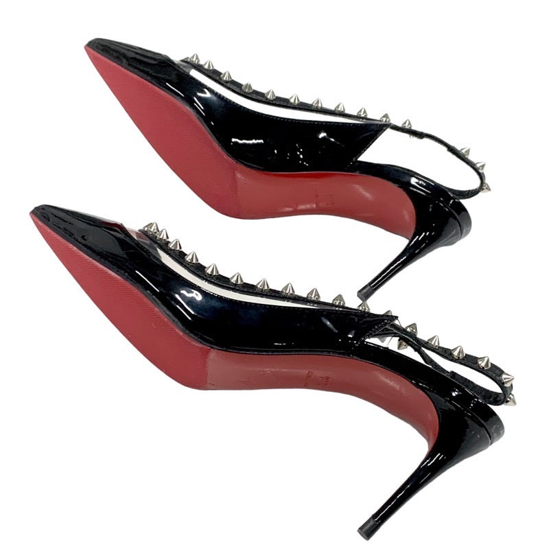 クリスチャンルブタン Christian Louboutin パンプス 靴 シューズ パテント PVC ブラック 黒 シルバー スパイク スタッズ スリングバック