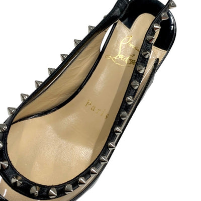 クリスチャンルブタン Christian Louboutin パンプス 靴 シューズ パテント PVC ブラック 黒 シルバー スパイク スタッズ スリングバック