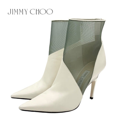 ジミーチュウ JIMMY CHOO SIOUX100 ブーツ ショートブーツ 靴 シューズ レザー メッシュ オフホワイト クリアヒール