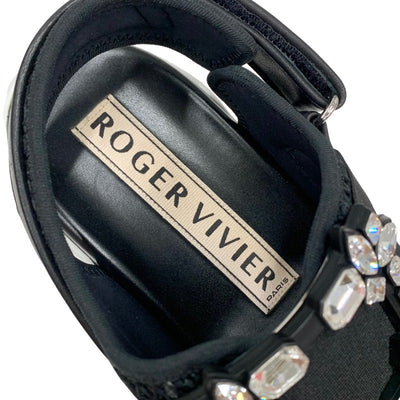 Roger Vivier Vivier Sandals Shoes Leather Fabric Black Strath Buckle Bijoux