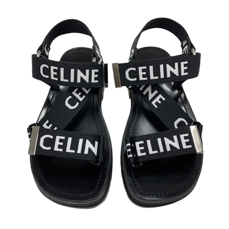 セリーヌ CELINE レオ ストラッピー サンダル 靴 シューズ ファブリック レザー ブラック ホワイト 黒 スポーツサンダル ロゴ ベルクロ