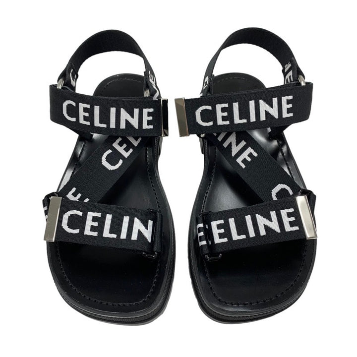 CELINE Leo Strappy Sandals Shoes Fabric Leather Black White CELINE Leo Strappy Sandals Shoes Fabric Leather Black White