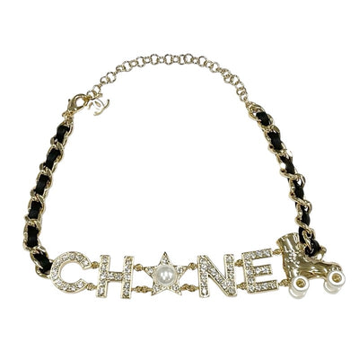 Chanel CHANEL necklace pendant choker gold logo coco mark chain rhinestone pearl star