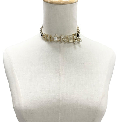 Chanel CHANEL necklace pendant choker gold logo coco mark chain rhinestone pearl star