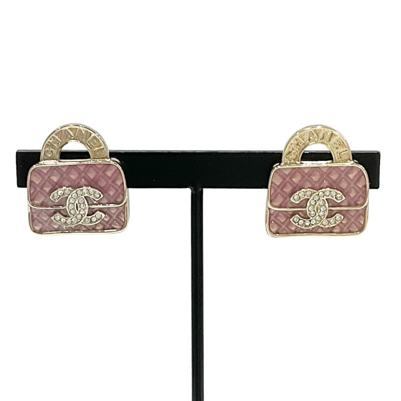 Chanel Earrings Gold Pink Coco Mark Logo Bag Matelasse