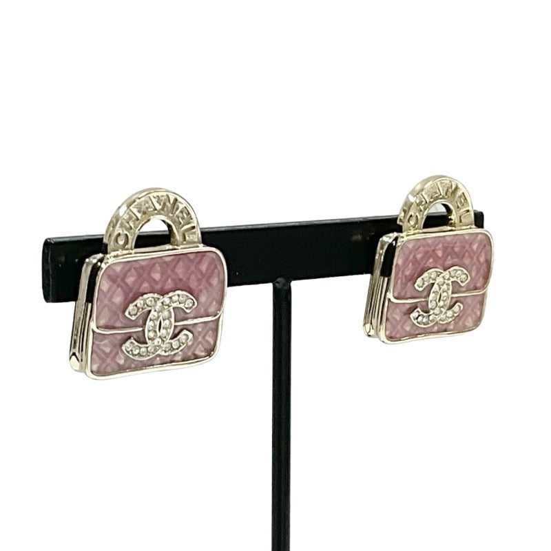 Chanel Earrings Gold Pink Coco Mark Logo Bag Matelasse