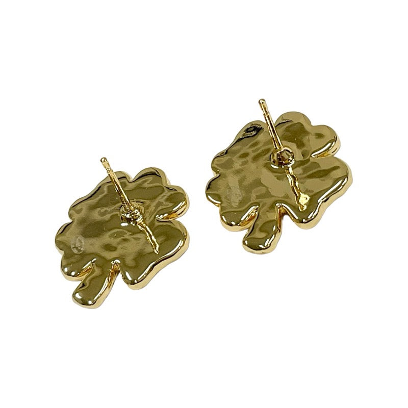 Chanel Earrings Gold Black Coco Mark Clover