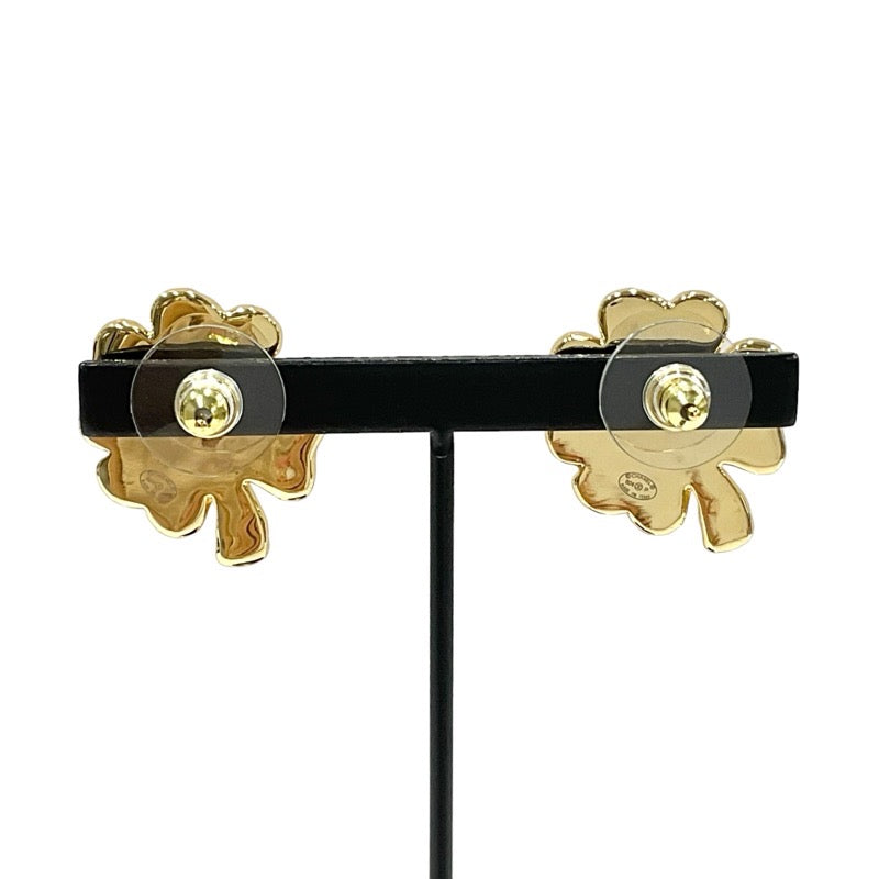 Chanel Earrings Gold Black Coco Mark Clover