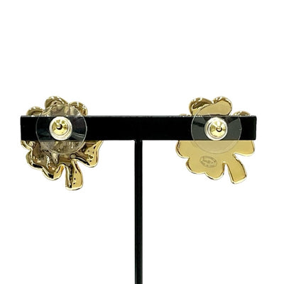 Chanel Earrings Gold Black Coco Mark Clover