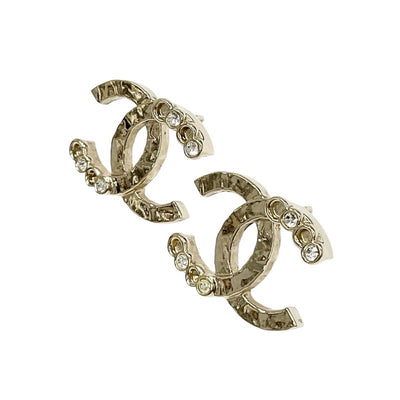 Chanel Earrings Gold Coco Mark Rhinestone