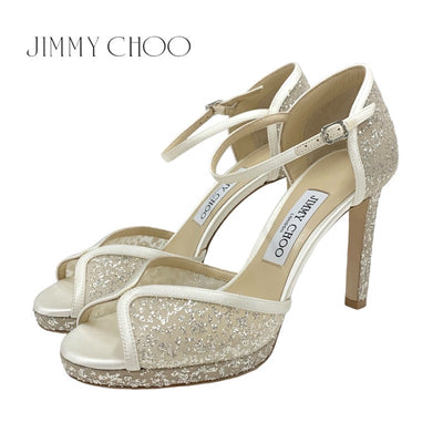 ジミーチュウ JIMMY CHOO Lacia100 パンプス 靴 シューズ メッシュ サテン ホワイト ベージュ 白 グリッター アンクルストラップ