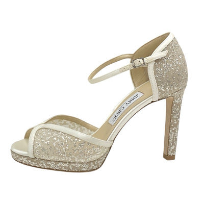 ジミーチュウ JIMMY CHOO Lacia100 パンプス 靴 シューズ メッシュ サテン ホワイト ベージュ 白 グリッター アンクルストラップ