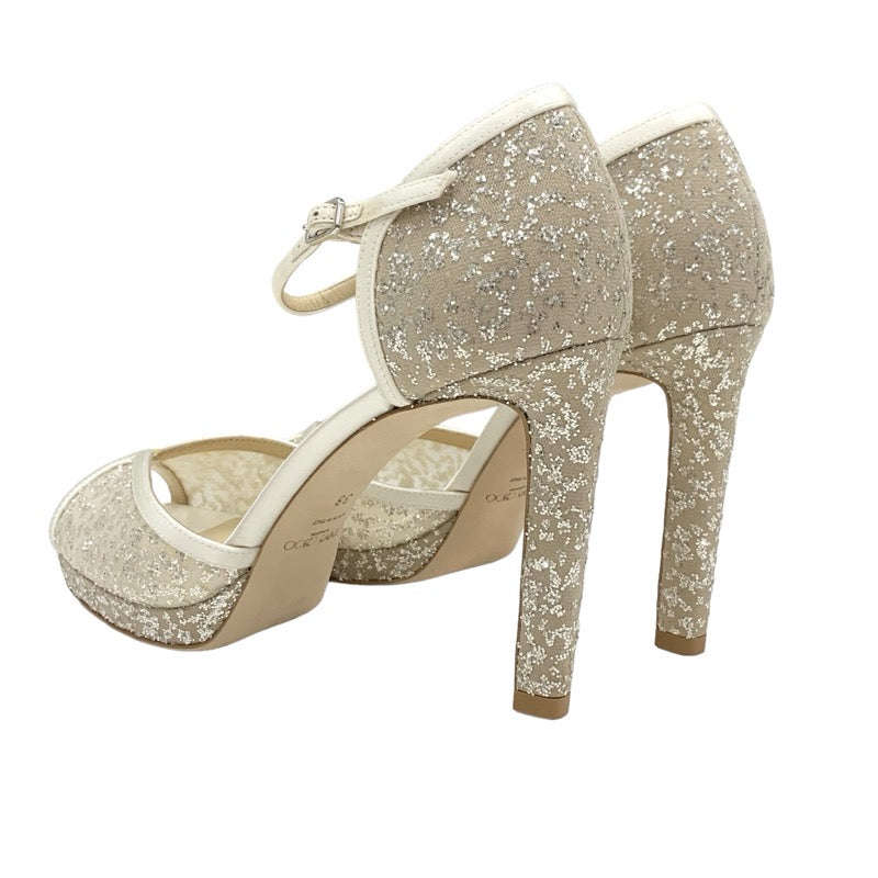 ジミーチュウ JIMMY CHOO Lacia100 パンプス 靴 シューズ メッシュ サテン ホワイト ベージュ 白 グリッター アンクルストラップ