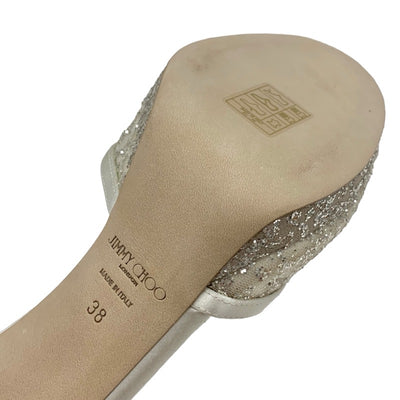 ジミーチュウ JIMMY CHOO Lacia100 パンプス 靴 シューズ メッシュ サテン ホワイト ベージュ 白 グリッター アンクルストラップ