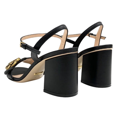 グッチ GUCCI ダブルG サンダル 靴 シューズ レザー ブラック 黒 ゴールド GGマーモント アンクルストラップ