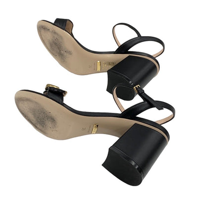 グッチ GUCCI ダブルG サンダル 靴 シューズ レザー ブラック 黒 ゴールド GGマーモント アンクルストラップ