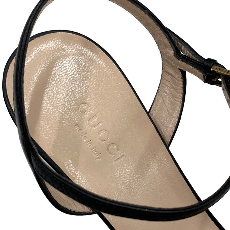 グッチ GUCCI ダブルG サンダル 靴 シューズ レザー ブラック 黒 ゴールド GGマーモント アンクルストラップ