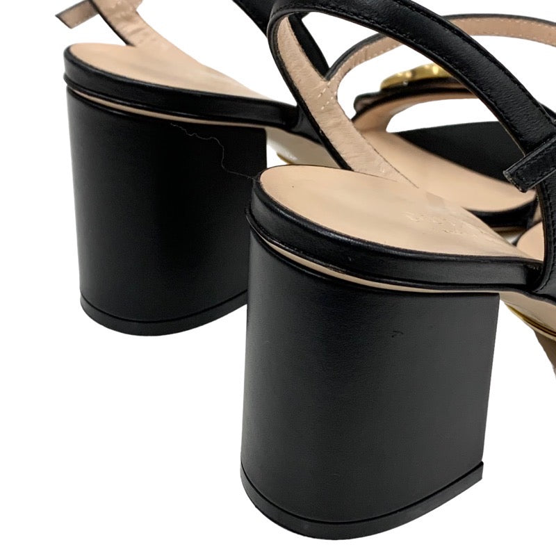 グッチ GUCCI ダブルG サンダル 靴 シューズ レザー ブラック 黒 ゴールド GGマーモント アンクルストラップ