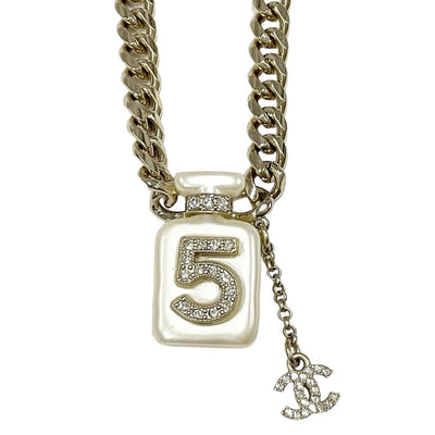 Chanel CHANEL necklace pendant choker gold bottle perfume Coco mark No. 5 rhinestone pearl