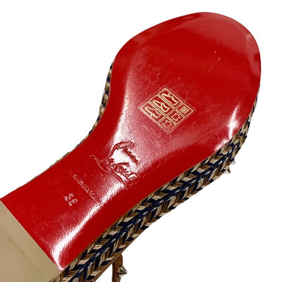 クリスチャンルブタン Christian Louboutin マドモニカ サンダル 靴 シューズ デニム レザー ブラウン ネイビー シルバー スパイク スタッズ