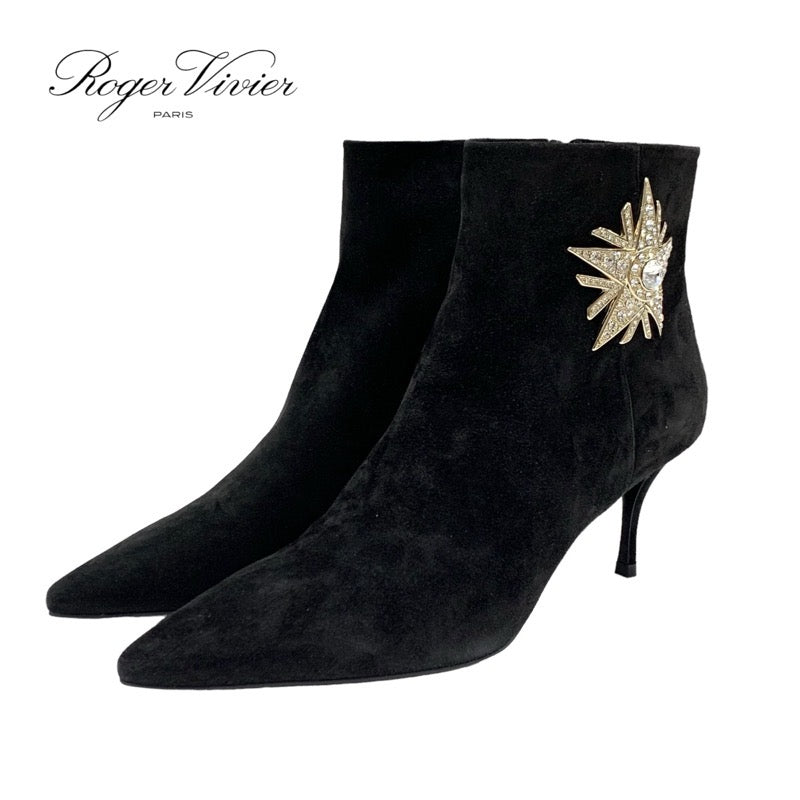 Roger Vivier SIN STAR STRASS BOOTIE Boots, Short Boots, Shoes, Suede, Black, Black, Gold, Bijoux