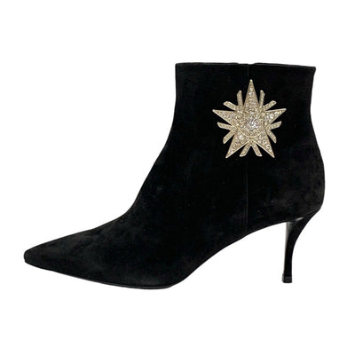 Roger Vivier SIN STAR STRASS BOOTIE Boots, Short Boots, Shoes, Suede, Black, Black, Gold, Bijoux