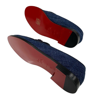 クリスチャンルブタン Christian Louboutin ローファー 革靴 靴 シューズ デニム ブルー ゴールド 未使用 フラットシューズ チェーン