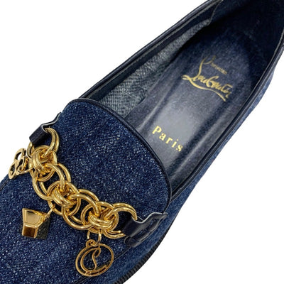 クリスチャンルブタン Christian Louboutin ローファー 革靴 靴 シューズ デニム ブルー ゴールド 未使用 フラットシューズ チェーン