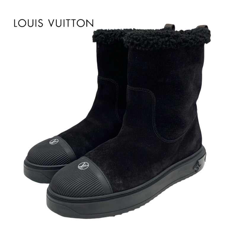 Louis Vuitton LOUIS VUITTON Breazy Line Monogram Boots Short Boots Shoes Suede Mouton Black Brown Mouton Boots LV Logo Boa