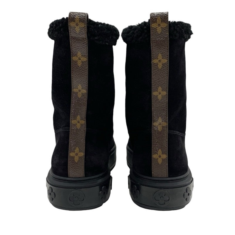 Louis Vuitton LOUIS VUITTON Breazy Line Monogram Boots Short Boots Shoes Suede Mouton Black Brown Mouton Boots LV Logo Boa