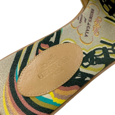 エルメス HERMES オラン BRIDES de GALA サンダル 靴 シューズ スエード キャンバス ブラウン マルチカラー フラットサンダル スタッズ