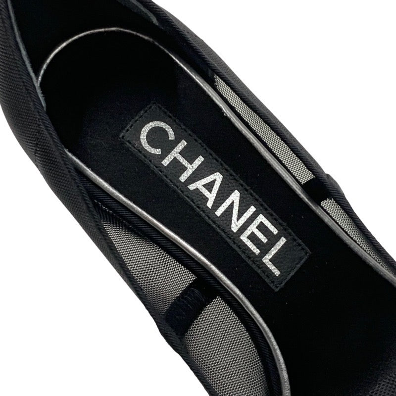 シャネル CHANEL パンプス 靴 シューズ メッシュ ファブリック ブラック 黒 ゴールド ココマーク カメリア パーティーシューズ フォーマルシューズ