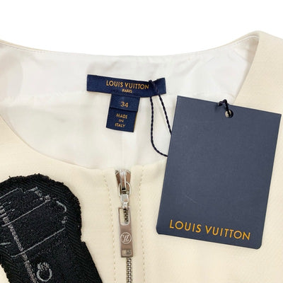 ルイヴィトン LOUIS VUITTON ワンピース アイボリー ブラック 未使用 ロゴ ワッペン ノースリーブ フロントジップ