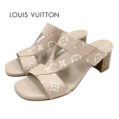 LOUIS VUITTON Croisiere Monogram Sandals Shoes Shoes Leather Pink Beige Mules