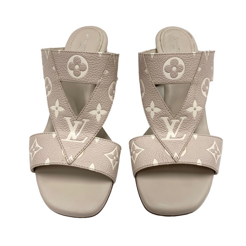 LOUIS VUITTON Croisiere Monogram Sandals Shoes Shoes Leather Pink Beige Mules