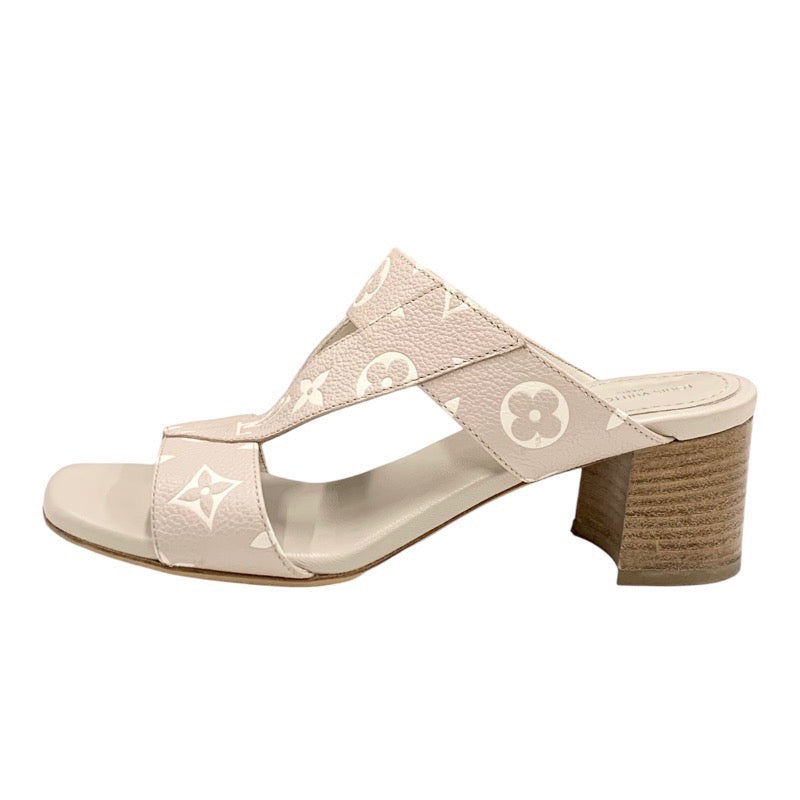 LOUIS VUITTON Croisiere Monogram Sandals Shoes Shoes Leather Pink Beige Mules