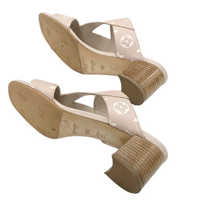 LOUIS VUITTON Croisiere Monogram Sandals Shoes Shoes Leather Pink Beige Mules