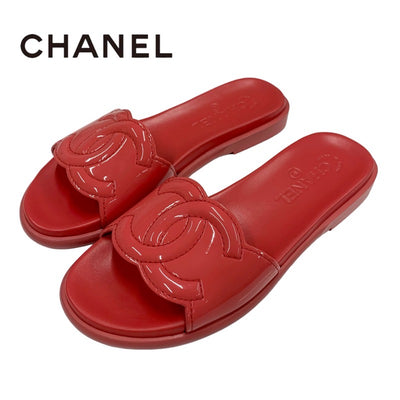 シャネル CHANEL サンダル 靴 シューズ パテント ピンク フラットサンダル ミュール ココマーク エナメル