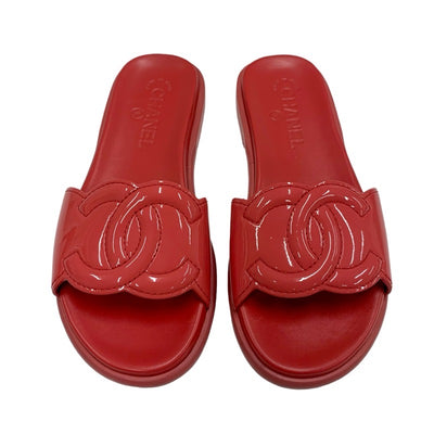 シャネル CHANEL サンダル 靴 シューズ パテント ピンク フラットサンダル ミュール ココマーク エナメル