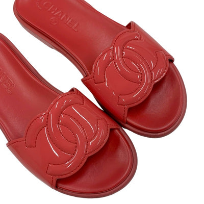 シャネル CHANEL サンダル 靴 シューズ パテント ピンク フラットサンダル ミュール ココマーク エナメル
