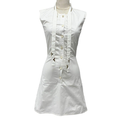 ルイヴィトン LOUIS VUITTON ワンピース コットン ホワイト 白 ゴールド ロゴ フィットアンドフレアドレス ノースリーブ