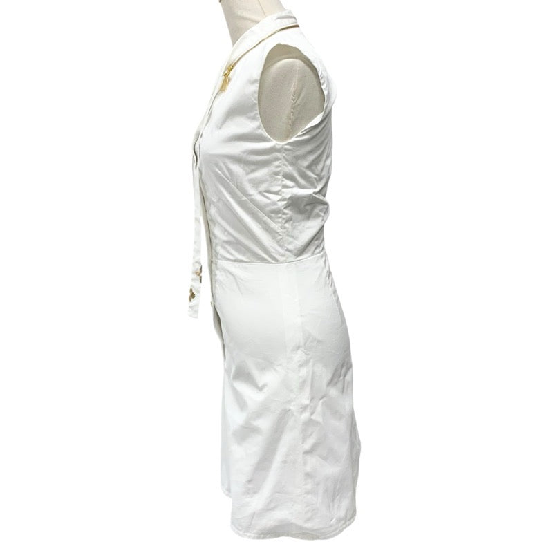 ルイヴィトン LOUIS VUITTON ワンピース コットン ホワイト 白 ゴールド ロゴ フィットアンドフレアドレス ノースリーブ