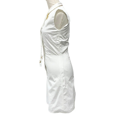 ルイヴィトン LOUIS VUITTON ワンピース コットン ホワイト 白 ゴールド ロゴ フィットアンドフレアドレス ノースリーブ