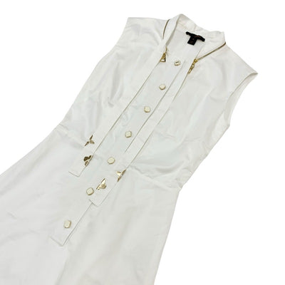 ルイヴィトン LOUIS VUITTON ワンピース コットン ホワイト 白 ゴールド ロゴ フィットアンドフレアドレス ノースリーブ