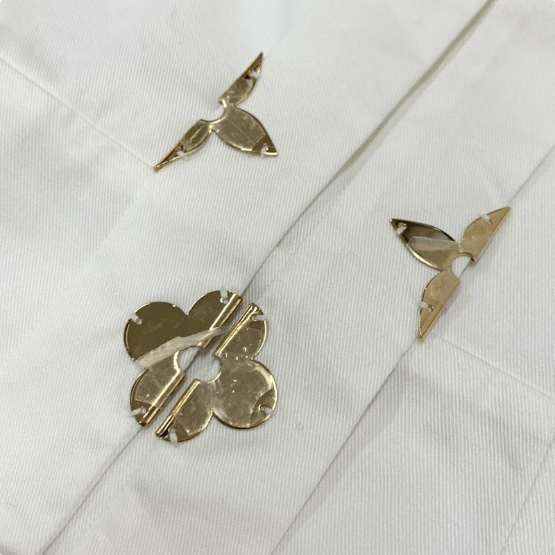 ルイヴィトン LOUIS VUITTON ワンピース コットン ホワイト 白 ゴールド ロゴ フィットアンドフレアドレス ノースリーブ