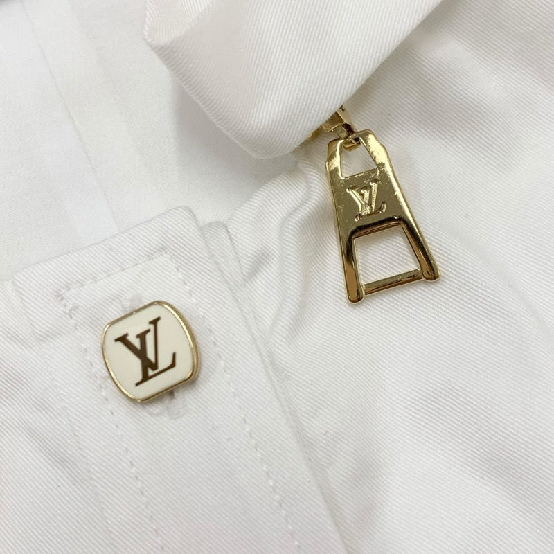 ルイヴィトン LOUIS VUITTON ワンピース コットン ホワイト 白 ゴールド ロゴ フィットアンドフレアドレス ノースリーブ