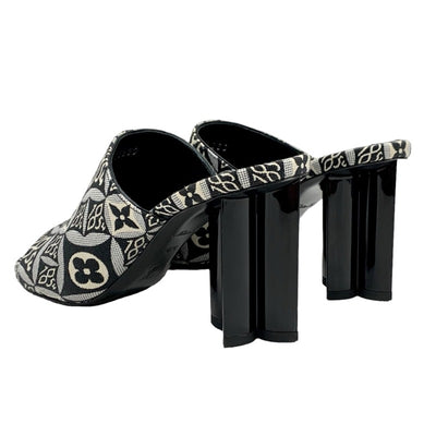 ルイヴィトン LOUIS VUITTON シルエットライン SINCE1854 サンダル 靴 シューズ ファブリック ブラック ホワイト 黒 ミュール