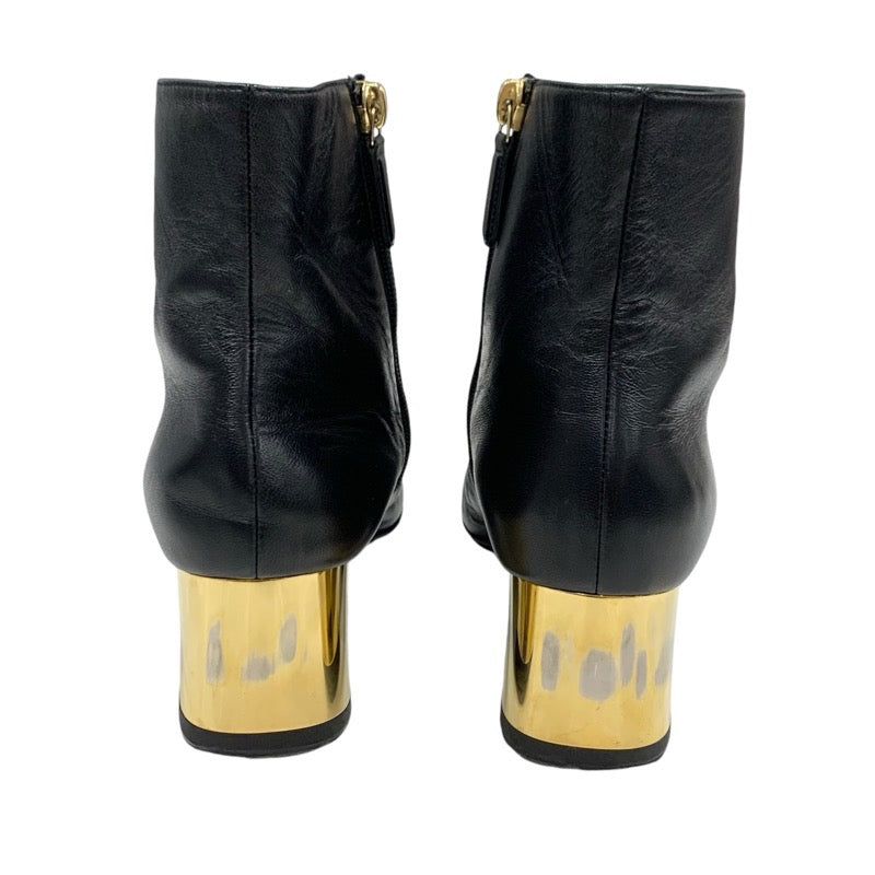 Chanel CHANEL boots, long boots, shoes, nylon, leather, patent, black, gold, black, short boots, 2way, Coco Mark, logo, matelasse, pocket, metallic heel